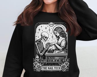 Sudadera con diseño de cartas del tarot para manicura / Ropa gótica de manicurista esqueleto / Regalo para el dueño de un salón de manicura