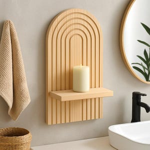 Boho Arch Wall Shelf | Minimalist Wooden Wall Mounted Shelf | Floating Candle or Vase Display | Small Wood Niche Decor