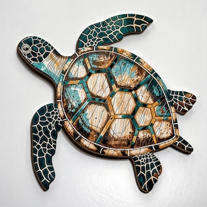 Coastal Sea Turtle Wall Art – Wooden Ocean Animal Decor | Nautical Beach House Turtle Wall Hanging | Boho Sea Life Decor