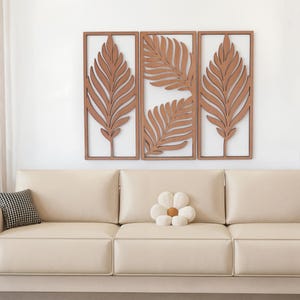 Modern Leaf Wall Art Set, 3-Piece Minimalist Botanical Panels, 17.5x7in Each, Black, Wood Cutout Design