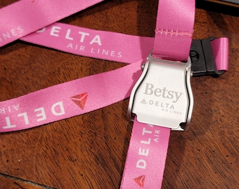 Delta Airlines Seatbelt Lanyard Multiple colors available.  Classic Black, Pink, Retro.