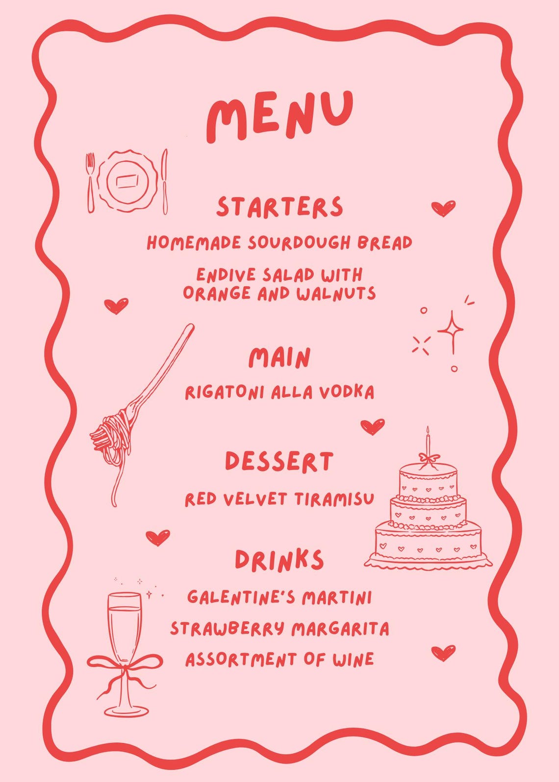 Galentine's Dinner Party Menu Template Cute Valentine's Menu - Etsy