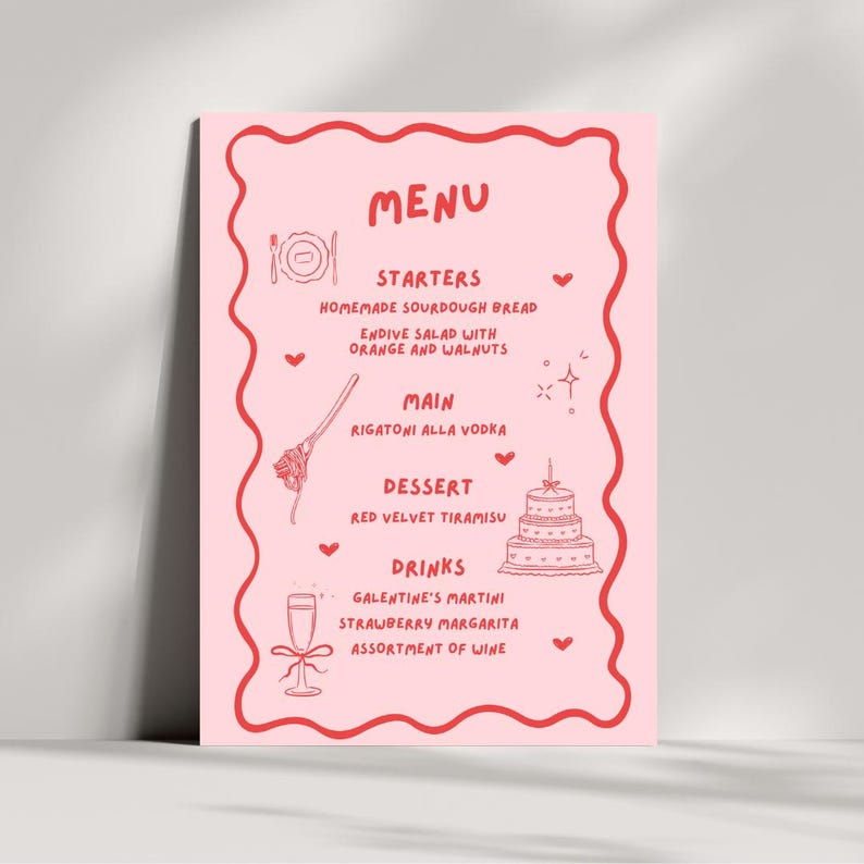 Galentine's Dinner Party Menu Template Cute Valentine's Menu - Etsy