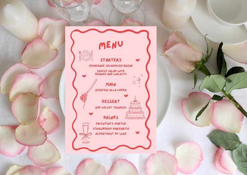 Galentine's Dinner Party Menu Template Cute Valentine's Menu - Etsy