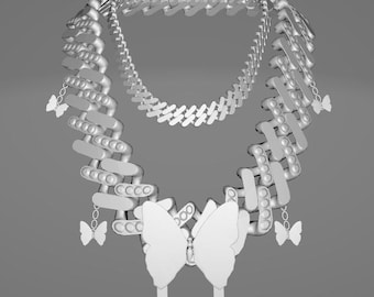 3D Butterfly Chain – OBJ File for Blender – Texture-Ready Digital Character Asset