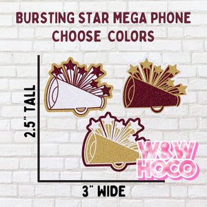 Bursting Star Cheer Megaphone Glitter Cutout for Homecoming Mum, Cheerleader Mum Cutout, Cheerleader Mums, Choose Colors, Texas Homecoming