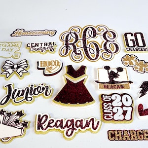 Personalized Cheerleader Homecoming Mum Bundle: Glitter Cutouts, Name, Mascot