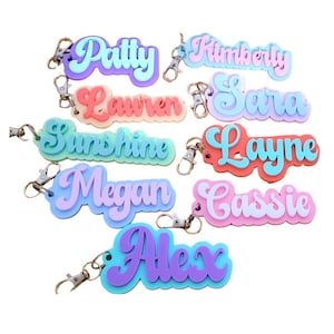 Personalized Pastel Vintage Retro Name Keychain, Acrylic Name Tag, Backpack Name Tag, Personalized Gift, Name Keychain, Ships Fast & Free