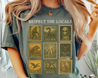 Comfort Colors® Cryptid Shirt, Bigfoot Lockness Monster Shirt, Cryptid Lovers Gift, Bigfoot Respect the Locals Cryptid Stamp Shirt, Alien