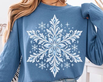 Comfort Colors® Snowflake Shirt, Winter Snowflake Tee, Christmas Snowflake Shirt, Icy Snowflake Graphic Tee, Holiday Xmas Shirt, Festive Tee