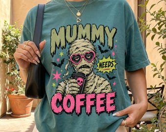 Comfort Colors® Funny Halloween Coffee Tee, Funny Mom Shirt, Halloween Mom Shirt, Spooky Season Graphic Tee, Coffee Lover Halloween Shirt