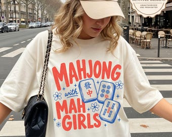 Comfort Colors® Mahjong mit Mah Mädchen Shirt, Mahjong Social Club Shirt, lustiges Mahj T-Shirt, Mahjong Liebhaber Geschenk, Mahjong Spielnacht Shirt, Mahj