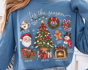 Comfort Colors® Tis the Season Christmas Shirt, Vintage Holiday Graphic Tee, Santa Snowman Christmas Tree Shirt, Cozy Christmas Shirt, Xmas