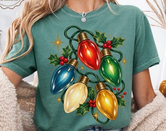 Comfort Colors® Christmas Lights Shirt, Retro Holiday Bulb Tee, Colorful Christmas Light Shirt, Festive Holiday Tee, Christmas Shirt, Xmas