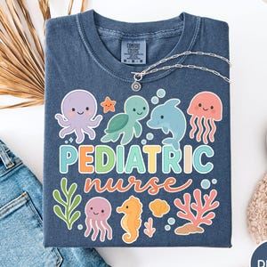 Comfort Colors® Pediatric Nurse Shirt, Peds Nurse Shirt, Pediatric Sea Animal Shirt, PICU Pediatric Nurse Shirt, Pediatrician Shirt, Peds