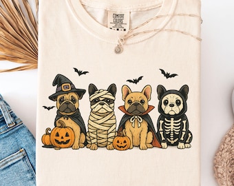 Comfort Colors® Halloween French Bulldog Shirt, Frenchie Lover Shirt, French Bulldog Skeleton Tee, French Bulldog Gifts, Frenchie Dog Mom