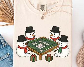 Comfort Colors® Christmas Mahjong Shirt, Christmas Snowman Mahjong Shirt, Mahjong Lover Shirt, Mahjong Lover Gift, Funny Mahjong Lover Shirt