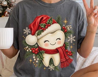 Comfort Colors® Christmas Tooth Shirt, Dental Hygienist Christmas Tee, Dentist Holiday Shirt, Christmas Dentist Shirt, Dental Assistant Gift
