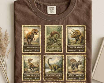 Comfort Colors® Vintage Dinosaur Shirt, Dinosaur Stamp Shirt, Dinosaur 90s Graphic Shirt, T Rex Shirt, Triceratops Shirt, Dinosaur Gifts