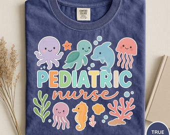 Comfort Colors® Pediatric Nurse Shirt, Peds Nurse Shirt, Pediatric Sea Animal Shirt, PICU Pediatric Nurse Shirt, Pediatrician Shirt, Peds