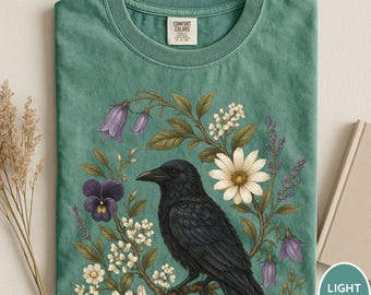 Comfort Colors® Vintage Crow Botanical Shirt, Cottagecore Raven Tee, Dark Academia Nature Shirt, Witchy Floral Bird Graphic Tee, Crow Lover