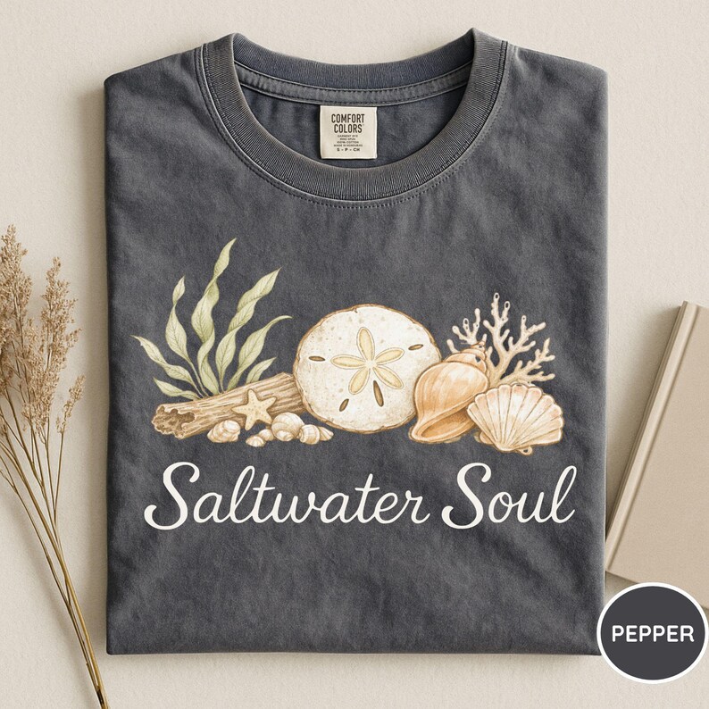 Comfort Colors® Saltwater Soul Shirt, Seashells Shirt, Beach Summer Shirt, Trendy Beach Shirt, Ocean Lover Shirt, Seashell Lover Tee, Beach Pepper