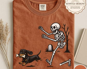 Comfort Colors® Halloween Dachshund Dog Shirt, Halloween Dog Shirt, Funny Dachshund Shirt, Funny Halloween Shirt, Funny Skeleton Tee, Spooky