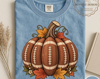 Comfort Colors® Football Pumpkin Shirt, Fall Football Shirt, Game Day Tee, Football Mom Shirt, Autumn Sports Shirt, Thanksgiving Football