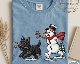 Comfort Colors® Funny Christmas Scottish Terrier Shirt, Funny Dog Shirt, Scottish Terrier Lover Shirt, Funny Snowman Shirt, Dog Lover Shirt