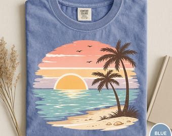 Comfort Colors® Retro Beach Palm Shirt, Summer Vibes Tee, Summer Beach Shirt, Trendy Summer Shirt, Summer Vacation Shirt, Ocean Sunset Shirt