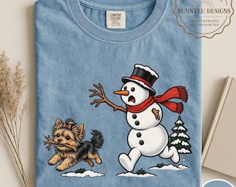 Comfort Colors® Yorkie Christmas Shirt, Funny Snowman Dog Shirt, Yorkshire Terrier Holiday Tee, Funny Yorkie Shirt, Xmas Dog Lover Shirt