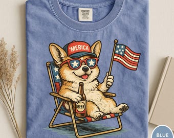 Comfort Colors® Corgis Vaterländisches Hemd, lustiges 4. Juli-Hundehemd, Merica Beer-Hunde-T-Stück, USA-Flaggen-Corgis Hemd, Unabhängigkeitstag-Grafik-T-Stück