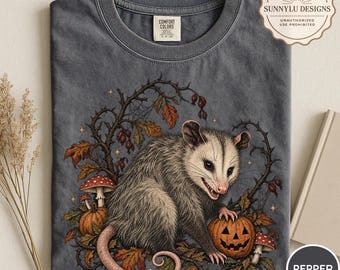 Comfort Colors® Opossum Halloween Shirt, Spooky Possum Graphic Tee, Halloween Cottagecore Animal Shirt, Fall Wildlife Shirt, Opossum Lover