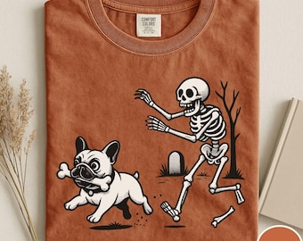 Comfort Colors® Halloween French Bulldog Shirt, Halloween Dog Shirt, Funny Frenchie Shirt, Funny Halloween Shirt, Funny Skeleton Tee, Spooky