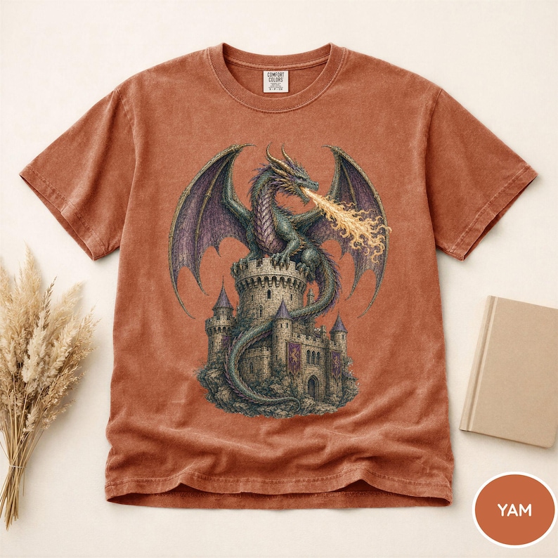 Comfort Colors® Dragon Fantasy Shirt, Retro 90s Mythical Graphic Tee, Vintage Draogon Shirt, Trendy Dragon Shirt, Fantasy Reader Shirt Yam