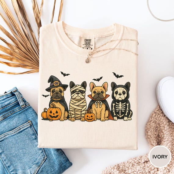 Comfort Colors® Halloween French Bulldog Shirt, Frenchie Lover Shirt, French Bulldog Skeleton Tee, French Bulldog Gifts, Frenchie Dog Mom