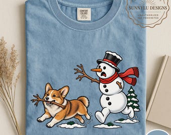 Comfort Colors® Christmas Corgi Dog Shirt, Christmas Dog Shirt, Funny Corgi Shirt, Funny Christmas Shirt, Xmas Snowman Tee, Corgi Lover Gift