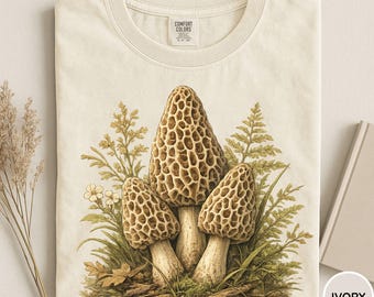 Comfort Colors® Vintage Morel Mushroom Tee, Morel Mushroom Shirt, Vintage Naturalist Mushroom Tee, Forager Gift, Woodland Nature Lover Tee