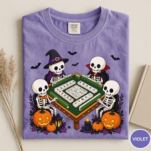 Camiseta de Mahjong de Halloween de Comfort Colors®, Camiseta de Mahjong con esqueleto de Halloween, Camiseta para amantes del Mahjong, Regalo para amantes del Mahjong, Camiseta divertida para amantes del Mahjong