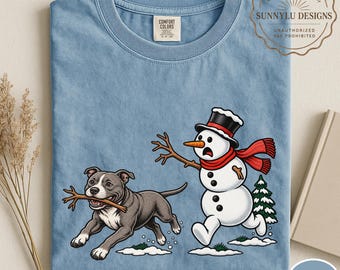 Comfort Colors® Christmas Pitbull Dog Shirt, Christmas Dog Shirt, Funny Pitbull Shirt, Pitbull Lover Shirt, Funny Snowman Tee, Pitbull Tee