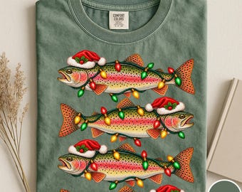 Comfort Colors® Christmas Trout Shirt, Funny Fishing Christmas Tee, Holiday Fisherman Gift, Fishing Lover Shirt, Rainbow Trout Shirt, Fish