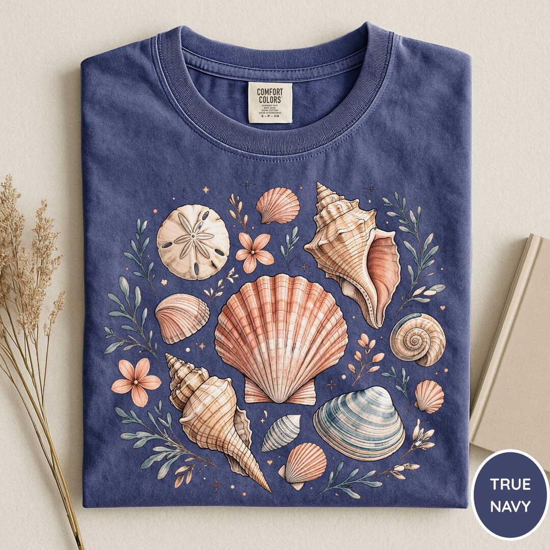 Shell Style Shirt Comfort Colors® Coastal Seashell Shirt, Vintage Beach Graphic Tee ...