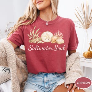 Comfort Colors® Saltwater Soul Shirt, Seashells Shirt, Beach Summer Shirt, Trendy Beach Shirt, Ocean Lover Shirt, Seashell Lover Tee, Beach Crimson