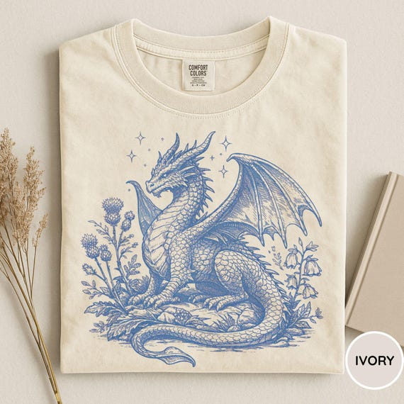 Comfort Colors® Vintage Dragon Shirt, Dragon Lover Shirt, Wildflower Dragon Shirt, Fantasy Reader Shirt, Cute Dragon Shirt Dragon Lover Gift