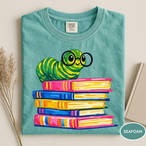 Comfort Colors® Bookworm Shirt, Cute Reading Worm Tee, Retro Bookworm Shirt, Book Lover Shirt, Book Lover Gift, Librarian Shirt, Bookish Tee