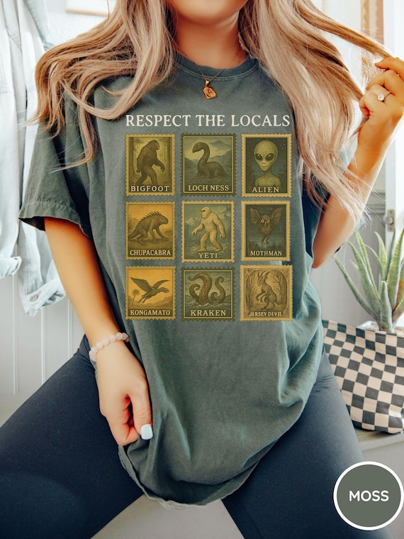 Comfort Colors® Cryptid Shirt, Bigfoot Lockness Monster Shirt, Cryptid Lovers Gift, Bigfoot Respect the Locals Cryptid Stamp Shirt, Alien