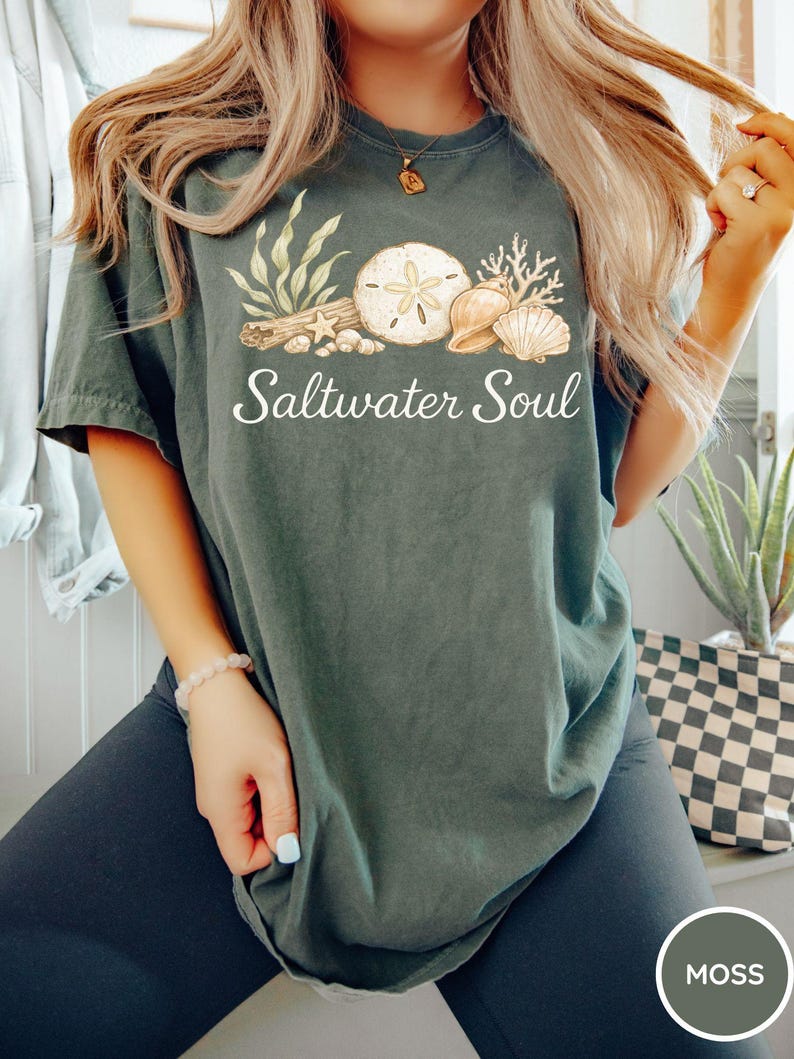 Comfort Colors® Saltwater Soul Shirt, Seashells Shirt, Beach Summer Shirt, Trendy Beach Shirt, Ocean Lover Shirt, Seashell Lover Tee, Beach Moss