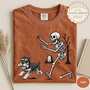 Camiseta de Halloween para perro Schnauzer de Comfort Colors®, Camiseta de Halloween para perro, Camiseta divertida de Schnauzer, Camiseta divertida de Halloween, Camiseta divertida de esqueleto, Espeluznante