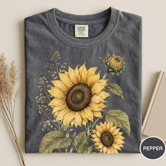 Comfort Colors® Sunflower Shirt, Vintage Botanical Floral Tee, Cottagecore Wildflower Tee, Boho Flower Shirt, Sunflower Lover Shirt, Trendy