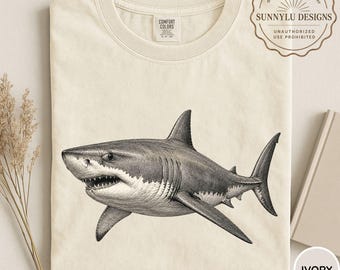 Comfort Colors® Vintage Great White Shark Shirt, Vintage Shark Graphic Tee, Shark Lover Shirt, Ocean Lover Shirt, Shark Lover Gift, Animal